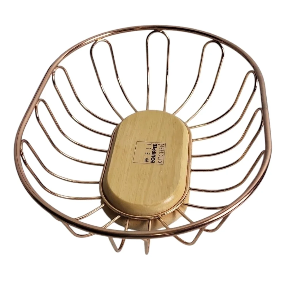 Well Equipped Kitchen Brass Basket Wooden Base